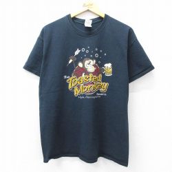 L★古着 半袖 ビンテージ Tシャツ メンズ 00年代 00s サル コットン クルーネック 黒 ブラック 25aug02 中古