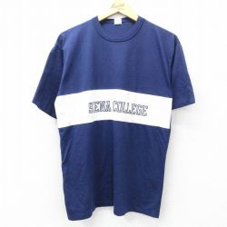 L★古着 半袖 ビンテージ Tシャツ メンズ 80年代 80s シエナ カレッジ ツートンカラー クルーネック USA製 紺他 ネイビー 25aug02 中古
