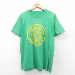 L★古着 半袖 ビンテージ Tシャツ メンズ 80年代 80s 木 ブランコ BP クルーネック 緑 グリーン 25aug02 中古