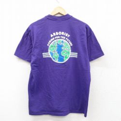 XL★古着 半袖 ビンテージ Tシャツ メンズ 90年代 90s 地球 葉 コットン クルーネック USA製 紫 パープル 【spe】 25aug02 中古