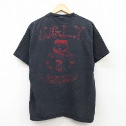 【20%OFF】L★古着 ヘインズ Hanes 半袖 ビンテージ Tシャツ メンズ 00年代 00s UGLY コットン クルーネック 黒 ブラック 25aug02 中古
