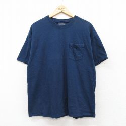 【20%OFF】XL★古着 ベーシックエディションズ 半袖 ビンテージ Tシャツ メンズ 90年代 90s 無地 胸ポケット付き コットン クルーネック 紺 ネイビー 【spe】 25aug02 中古