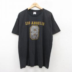 XL★古着 半袖 ビンテージ Tシャツ メンズ 90年代 90s ロサンゼルス 8 大きいサイズ コットン クルーネック 黒 ブラック 25aug02 中古