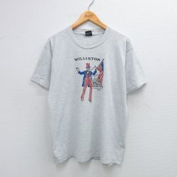 L★古着 スクリーンスターズ 半袖 ビンテージ Tシャツ メンズ 90年代 90s WILLISTON 星条旗 クルーネック USA製 薄グレー 霜降り 25aug02 中古