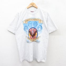 L★古着 半袖 ビンテージ Tシャツ メンズ 00年代 00s トーマスジェファーソン コットン クルーネック USA製 薄グレー 霜降り 25aug02 中古