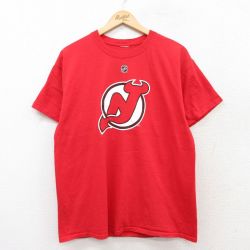 【20%OFF】L★古着 リーボック REEBOK 半袖 Tシャツ メンズ NHL ニュージャージーデビルズ コットン クルーネック 赤 レッド アイスホッケー 25aug02 中古