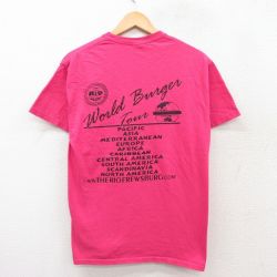 M★古着 半袖 ビンテージ Tシャツ メンズ 00年代 00s World Burger Tour コットン クルーネック 濃ピンク 25aug02 中古
