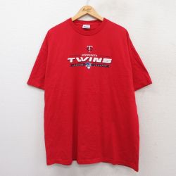 XL★古着 半袖 ビンテージ Tシャツ メンズ 00年代 00s MLB ミネソタツインズ 大きいサイズ コットン 赤 レッド メジャーリーグ ベースボール 野球 25aug02 中古