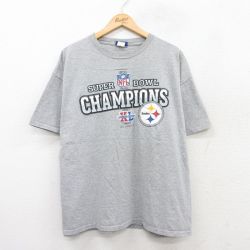 XL★古着 リーボック REEBOK 半袖 ビンテージ Tシャツ メンズ 00年代 00s NFL ピッツバーグスティーラーズ 大きいサイズ クルーネック グレー アメフト スーパーボウル 25aug04 中古