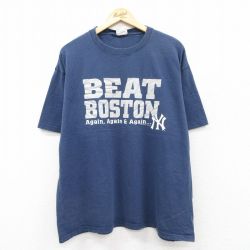 XL★古着 リー Lee 半袖 ビンテージ Tシャツ メンズ 00年代 00s MLB ニューヨークヤンキース 大きいサイズ コットン クルーネック 紺 ネイビー メジャーリーグ ベースボール 野球 25aug04 中古