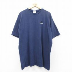 XL★古着 アディダス adidas 半袖 ビンテージ Tシャツ メンズ 90年代 90s ワンポイントロゴ 大きいサイズ ロング丈 コットン クルーネック USA製 紺 ネイビー 25aug04 中古