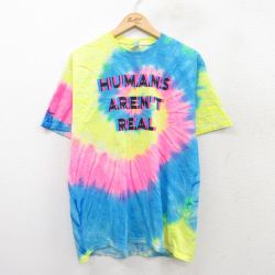 L★古着 半袖 ビンテージ Tシャツ メンズ 00年代 00s HUMANS ARENT REAL コットン クルーネック 黄他 イエロー タイダイ 25aug04 中古