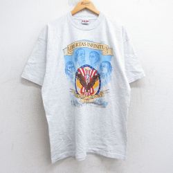 XL★古着 半袖 ビンテージ Tシャツ メンズ 00年代 00s 鳥 ファウンディングファーザーズ コットン クルーネック USA製 薄グレー 霜降り 25aug05 中古