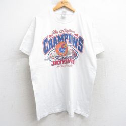 XL★古着 フルーツオブザルーム 半袖 ビンテージ Tシャツ メンズ 90年代 90s カンザスジェイホークス バスケットボール 大きいサイズ コットン クルーネック USA製 白 ホワイト 25aug05 中古