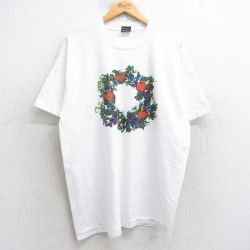 XL★古着 フルーツオブザルーム 半袖 ビンテージ Tシャツ メンズ 90年代 90s リース リンゴ ブドウ 大きいサイズ クルーネック USA製 白 ホワイト 25aug05 中古