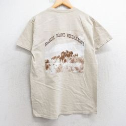 M★古着 半袖 ビンテージ Tシャツ メンズ 00年代 00s 馬 コットン クルーネック ベージュ カーキ 25aug05 中古
