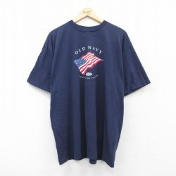 XL★古着 オールドネイビー OLD NAVY 半袖 ビンテージ Tシャツ メンズ 00年代 00s 星条旗 大きいサイズ コットン クルーネック 紺 ネイビー 25aug07 中古