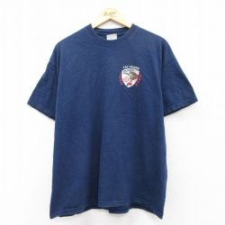 XL★古着 ヘインズ Hanes 半袖 ビンテージ Tシャツ メンズ 00年代 00s 消防署 コットン クルーネック 紺 ネイビー 25aug07 中古