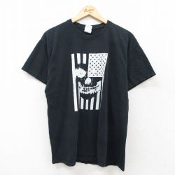 L★古着 半袖 ビンテージ Tシャツ メンズ 00年代 00s 星条旗 スカル コットン クルーネック 黒 ブラック 25aug07 中古