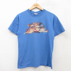 【50%OFF】S★古着 半袖 ビンテージ Tシャツ メンズ 00年代 00s ディズニー DISNEY くまのプーさん ティガー イーヨー コットン クルーネック 薄紺 ネイビー 25aug07 中古