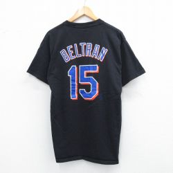 L★古着 マジェスティック 半袖 ビンテージ Tシャツ メンズ 00年代 00s MLB ニューヨークメッツ カルロスベルトラン 15 コットン クルーネック 黒 ブラック メジャーリーグ ベースボール 野球 25aug07 中古
