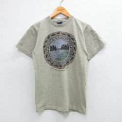S★古着 半袖 ビンテージ Tシャツ メンズ 90年代 90s シカ 魚 クルーネック USA製 ベージュ系 カーキ 霜降り 【spe】 25aug07 中古