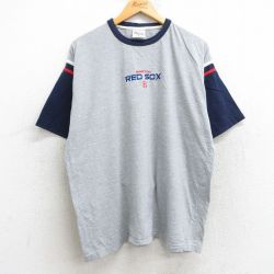 【50%OFF】XL★古着 半袖 ビンテージ Tシャツ メンズ 00年代 00s MLB ボストンレッドソックス 刺繍 大きいサイズ コットン クルーネック グレー 霜降り メジャーリーグ ベースボール 野球 25aug07 中古