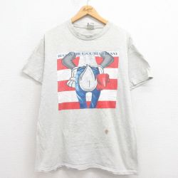 L★古着 半袖 ビンテージ Tシャツ メンズ 90年代 90s ルーニーテューンズ LOONEY TUNES バッグスバニー クルーネック グレー 霜降り 25aug08 中古