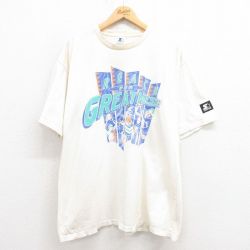 XL★古着 スターター STARTER 半袖 ビンテージ Tシャツ メンズ 80年代 80s アメフト バスケットボール 大きいサイズ コットン クルーネック USA製 白 ホワイト 25aug08 中古