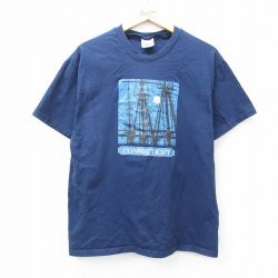 L★古着 ヘインズ Hanes 半袖 ビンテージ Tシャツ メンズ 00年代 00s CONNECTICUT コットン クルーネック 紺 ネイビー 25aug08 中古