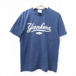 【20%OFF】L★古着 ナイキ NIKE 半袖 ビンテージ Tシャツ メンズ 00年代 00s MLB ニューヨークヤンキース コットン クルーネック 紺 ネイビー メジャーリーグ ベースボール 野球 25aug08 中古