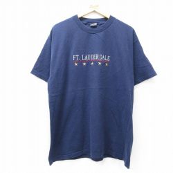 90s 半袖Tシャツ FT LAUDERDALE刺繍 ネイビー XL | 古着