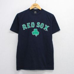 M★古着 半袖 ビンテージ Tシャツ メンズ 00年代 00s MLB ボストンレッドソックス コットン クルーネック 紺 ネイビー メジャーリーグ ベースボール 野球 25aug09 中古