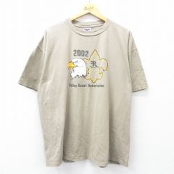 XL★古着 ジャージーズ 半袖 ビンテージ Tシャツ メンズ 00年代 00s 鳥 ボーイスカウト 大きいサイズ コットン クルーネック ベージュ カーキ 25aug09 中古
