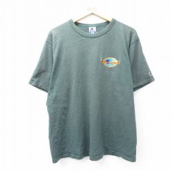 【20%OFF】L★古着 チャンピオン champion 半袖 ビンテージ Tシャツ メンズ 90年代 90s ワンポイントロゴ コットン クルーネック 緑 グリーン 【spe】 25aug09 中古