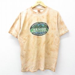 L★古着 半袖 ビンテージ Tシャツ メンズ 00年代 00s SENIOR コットン クルーネック ベージュ他 カーキ タイダイ 25aug09 中古