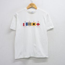 M★古着 ヘインズ Hanes 半袖 ビンテージ Tシャツ メンズ 90年代 90s TGIF 国際信号旗 コットン クルーネック USA製 白 ホワイト 25aug09 中古