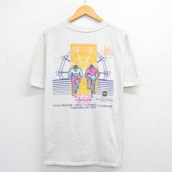 XL★古着 ヘインズ Hanes 半袖 ビンテージ Tシャツ メンズ 90年代 90s 自転車 GOLDEN SPOKES クルーネック 薄グレー 霜降り 25aug09 中古
