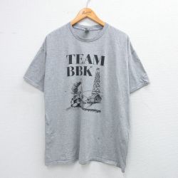 XL★古着 半袖 Tシャツ メンズ 機関車 大きいサイズ クルーネック グレー 霜降り 25aug09 中古