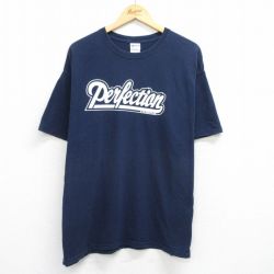 XL★古着 半袖 ビンテージ Tシャツ メンズ 00年代 00s Perfeetion 大きいサイズ コットン クルーネック 紺 ネイビー 25aug12 中古