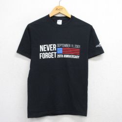 S★古着 半袖 Tシャツ メンズ NEVER FORGET コットン クルーネック 黒 ブラック 25aug12 中古