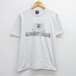 L★古着 ジャンスポーツ 半袖 ビンテージ Tシャツ メンズ 90年代 90s ALLEGHENY カレッジ コットン クルーネック USA製 薄グレー 霜降り 25aug12 中古