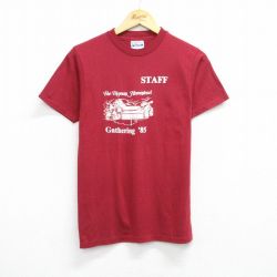 【50%OFF】S★古着 ヘインズ Hanes 半袖 ビンテージ Tシャツ メンズ 80年代 80s Gathering スタッフ クルーネック USA製 エンジ 25aug12 中古