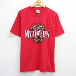 L★古着 半袖 ビンテージ Tシャツ メンズ 90年代 90s トレドマッドヘンズ コットン クルーネック 赤 レッド 25aug12 中古