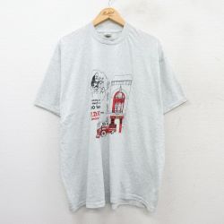 XL★古着 フルーツオブザルーム 半袖 ビンテージ Tシャツ メンズ 90年代 90s 消防署 大きいサイズ クルーネック 薄グレー 霜降り 25aug12 中古
