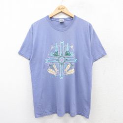 L★古着 半袖 ビンテージ Tシャツ メンズ 00年代 00s 羽 サボテン コットン クルーネック 薄紫 パープル 25aug12 中古