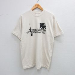 【50%OFF】L★古着 フルーツオブザルーム 半袖 ビンテージ Tシャツ メンズ 90年代 90s クマ コットン クルーネック カナダ製 生成り 25aug12 中古