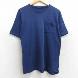 【20%OFF】L★古着 半袖 ビンテージ Tシャツ メンズ 80年代 80s 無地 胸ポケット付き クルーネック 紺 ネイビー 25aug13 中古