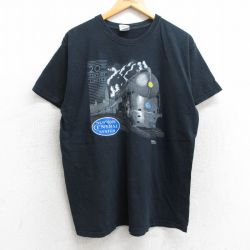【50%OFF】L★古着 半袖 ビンテージ Tシャツ メンズ 00年代 00s 機関車 コットン クルーネック 黒 ブラック 25aug13 中古