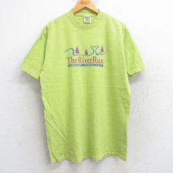 L★古着 オニータ ONEITA 半袖 ビンテージ Tシャツ メンズ 90年代 90s River マラソン 企業広告 コットン クルーネック USA製 黄緑 25aug13 中古
